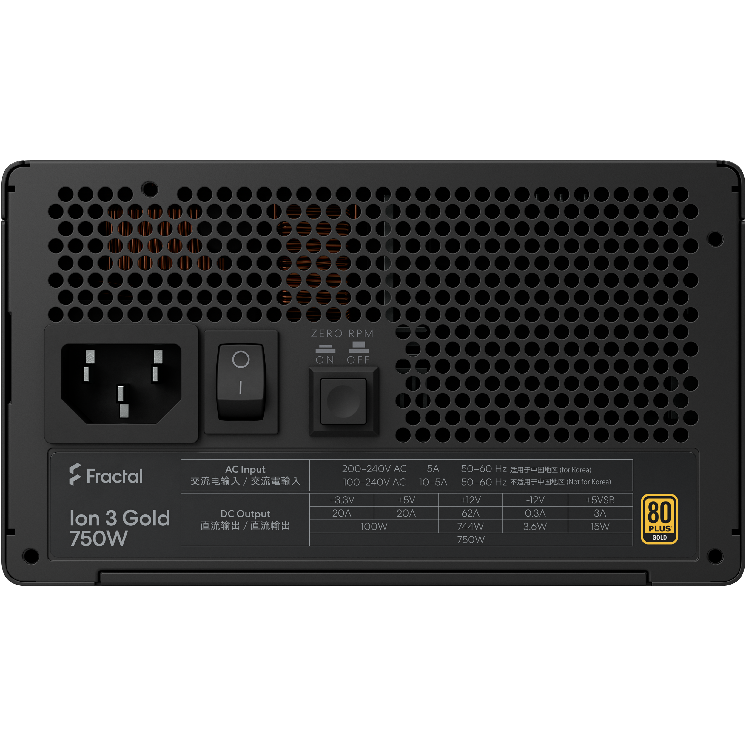 A large main feature product image of Fractal Design Ion 3 750W Gold PCIe 5.1 ATX 3.1 Modular PSU (Black)