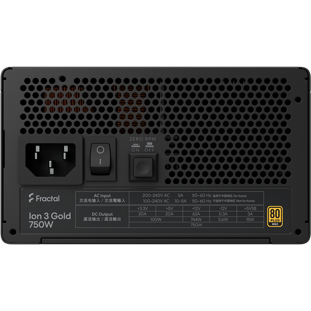 A large main feature product image of Fractal Design Ion 3 750W Gold PCIe 5.1 ATX 3.1 Modular PSU (Black)