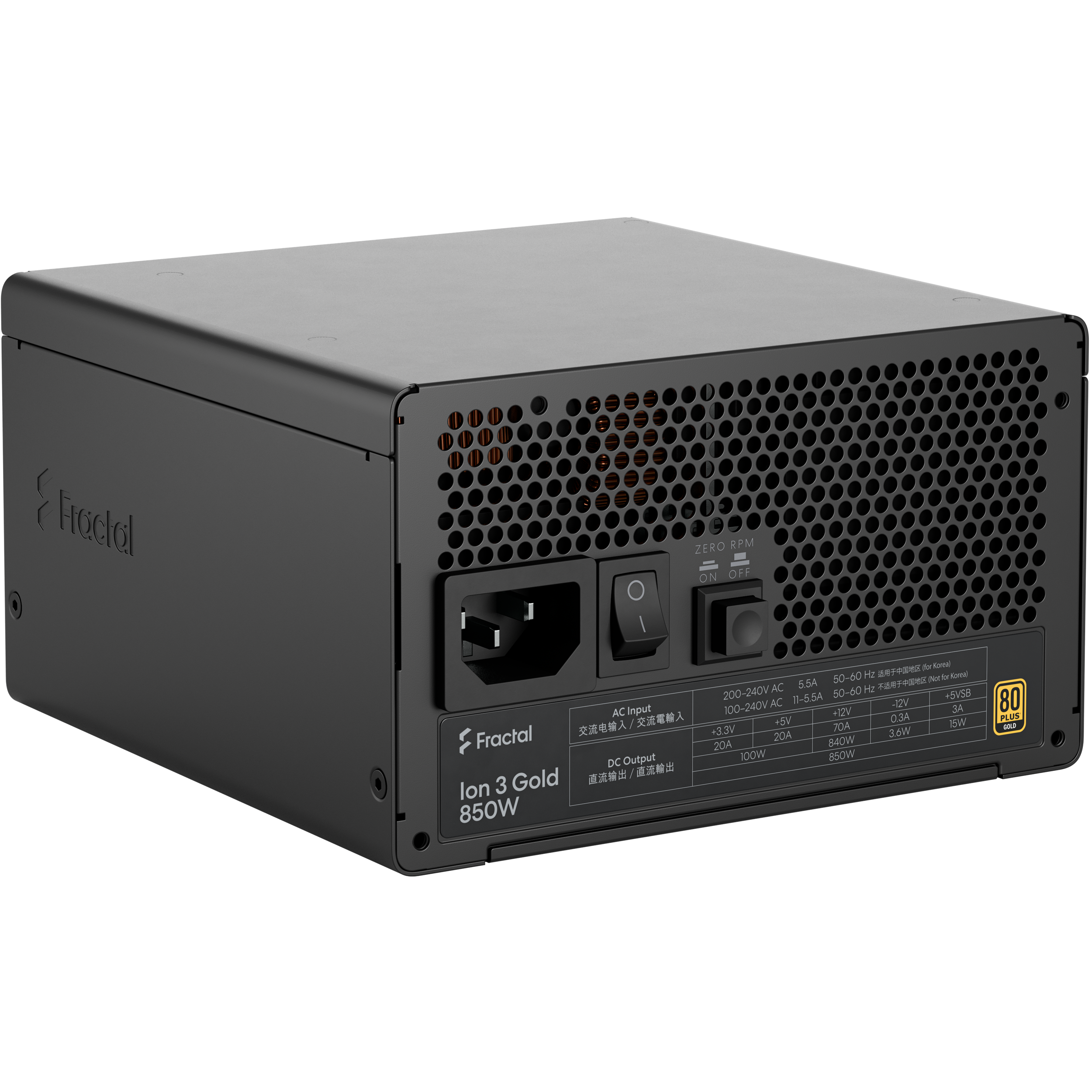 A large main feature product image of Fractal Design Ion 3 850W Gold PCIe 5.1 ATX 3.1 Modular PSU (Black)