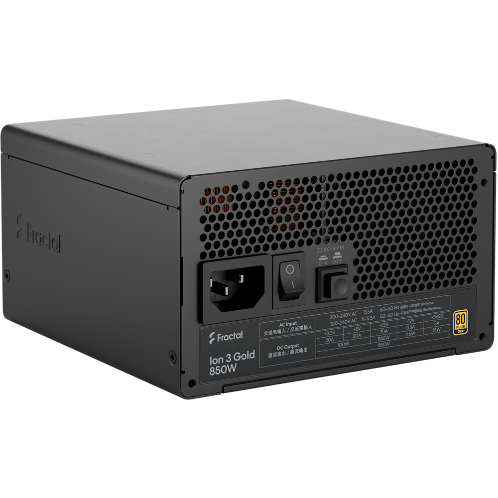 A large main feature product image of Fractal Design Ion 3 850W Gold PCIe 5.1 ATX 3.1 Modular PSU (Black)