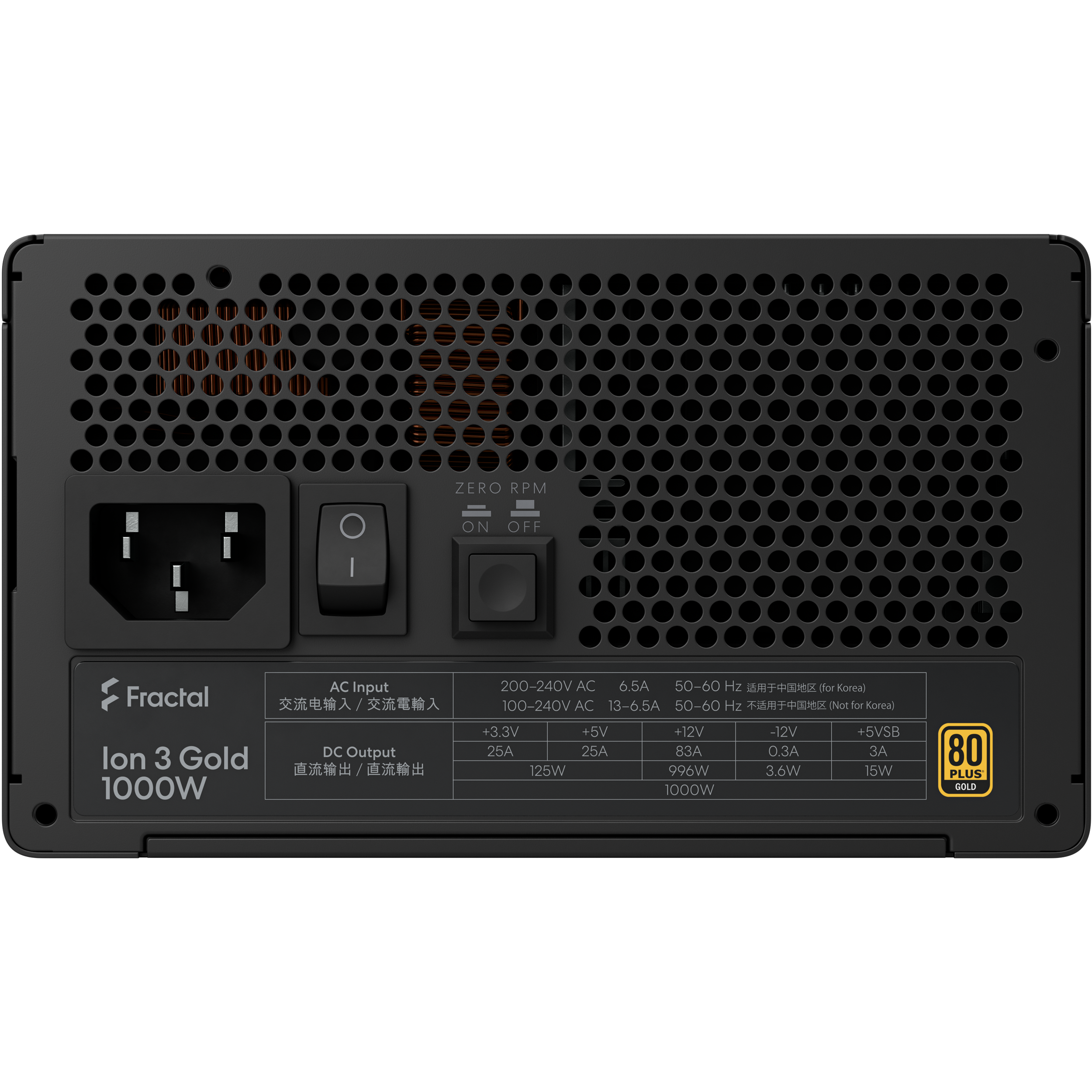 A large main feature product image of Fractal Design Ion 3 1000W Gold PCIe 5.1 ATX 3.1 Modular PSU (Black)