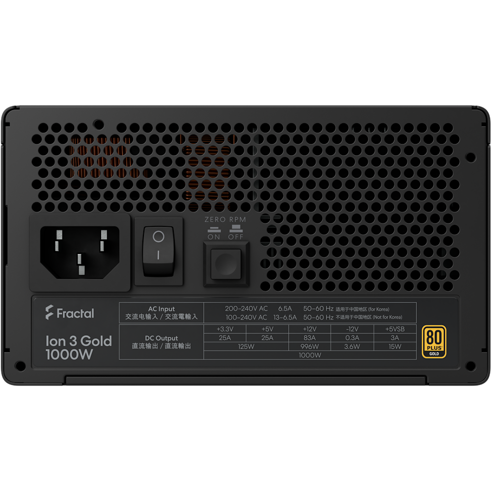 A large main feature product image of Fractal Design Ion 3 1000W Gold PCIe 5.1 ATX 3.1 Modular PSU (Black)
