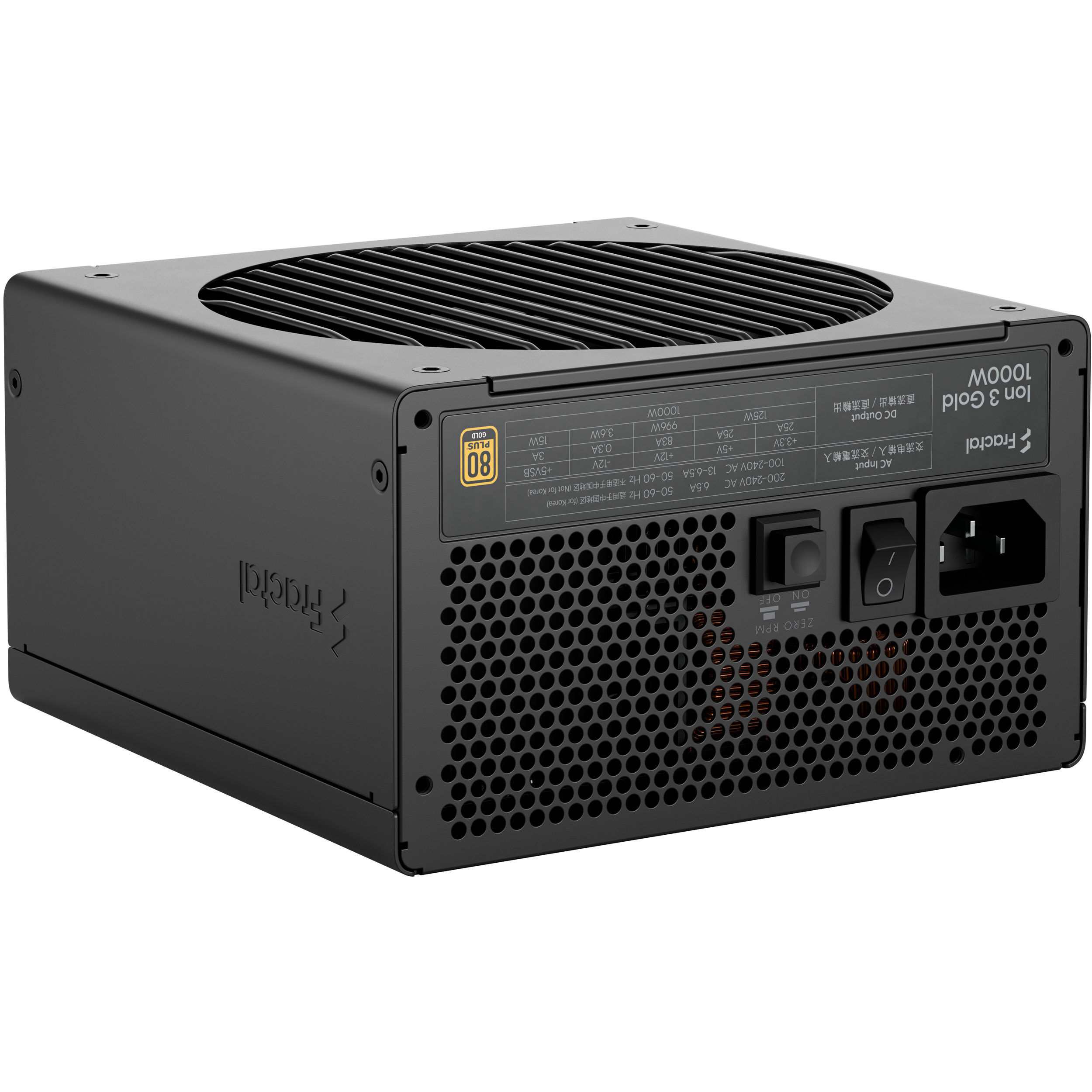 A large main feature product image of Fractal Design Ion 3 1000W Gold PCIe 5.1 ATX 3.1 Modular PSU (Black)