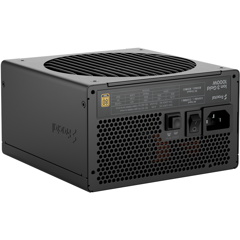 A large main feature product image of Fractal Design Ion 3 1000W Gold PCIe 5.1 ATX 3.1 Modular PSU (Black)
