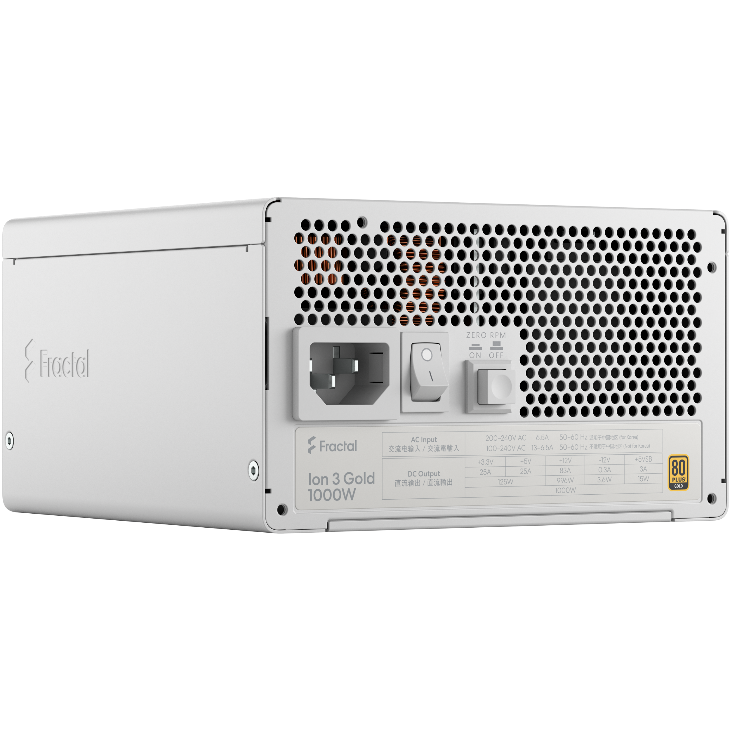 A large main feature product image of Fractal Design Ion 3 1000W Gold PCIe 5.1 ATX 3.1 Modular PSU (White)