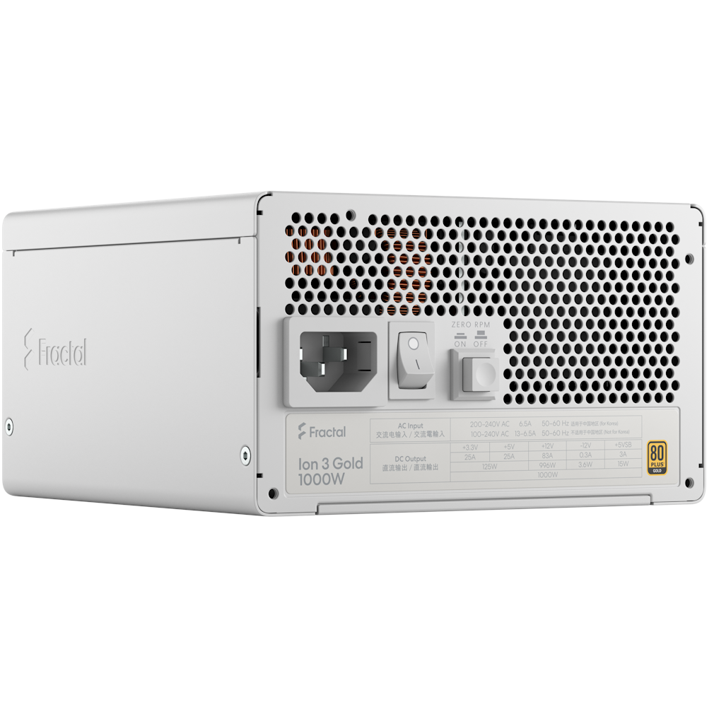 A large main feature product image of Fractal Design Ion 3 1000W Gold PCIe 5.1 ATX 3.1 Modular PSU (White)