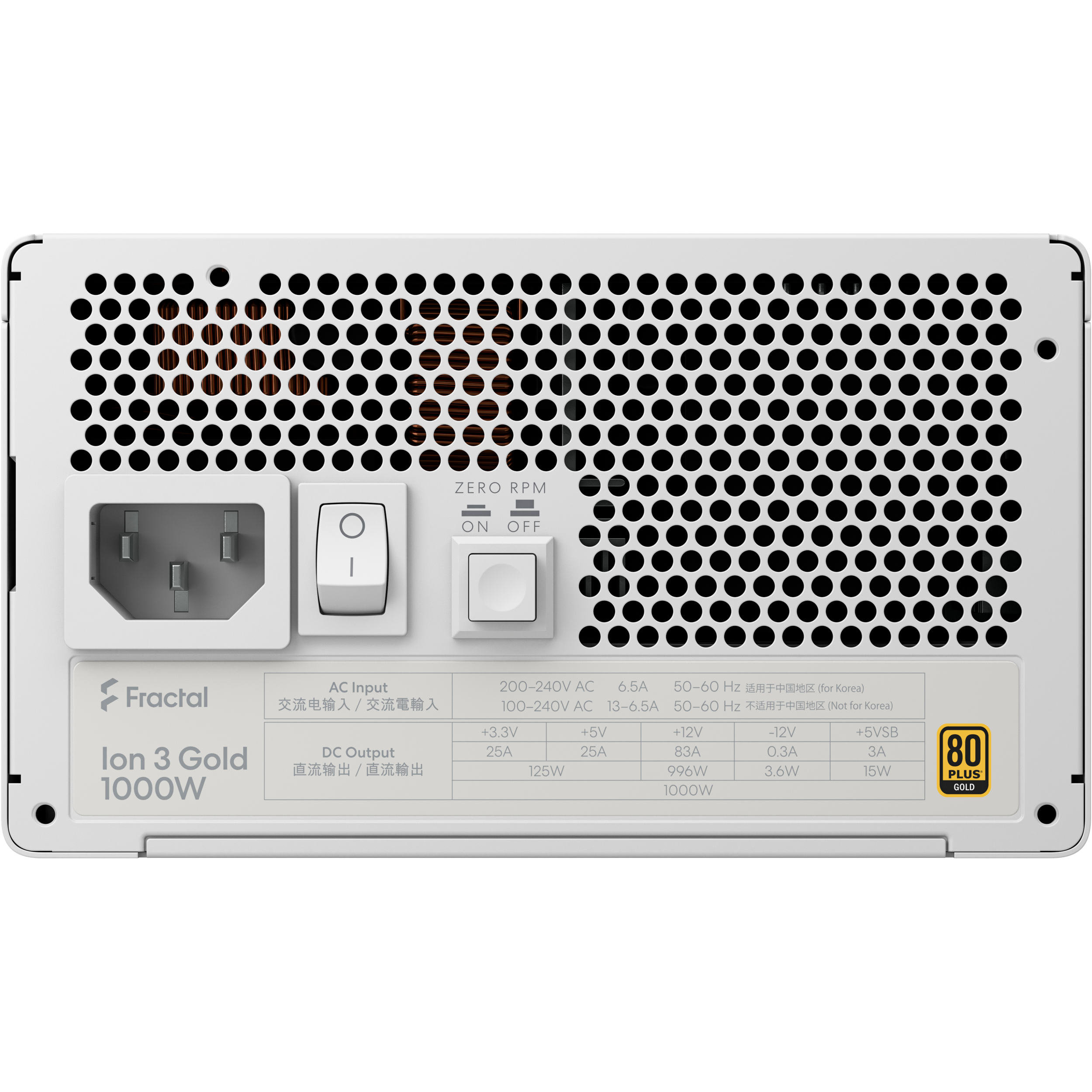 A large main feature product image of Fractal Design Ion 3 1000W Gold PCIe 5.1 ATX 3.1 Modular PSU (White)