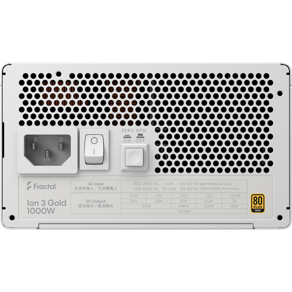 A large main feature product image of Fractal Design Ion 3 1000W Gold PCIe 5.1 ATX 3.1 Modular PSU (White)