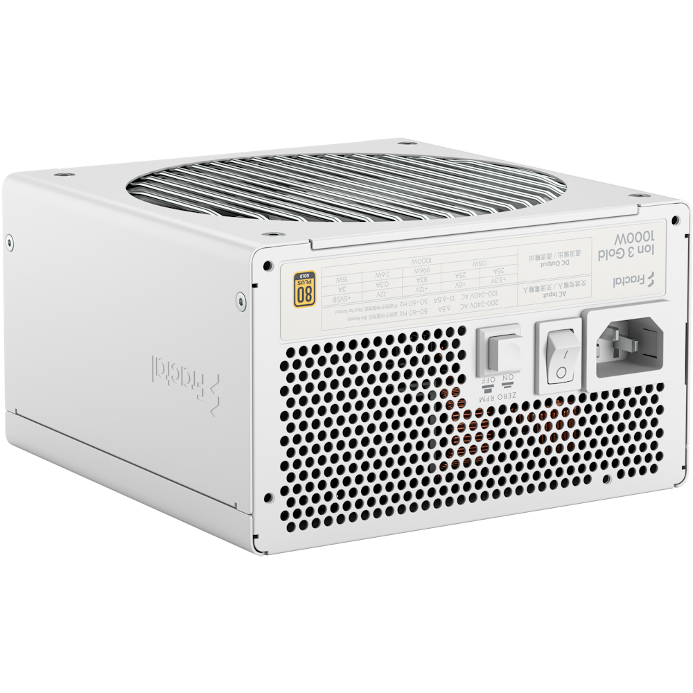 A large main feature product image of Fractal Design Ion 3 1000W Gold PCIe 5.1 ATX 3.1 Modular PSU (White)