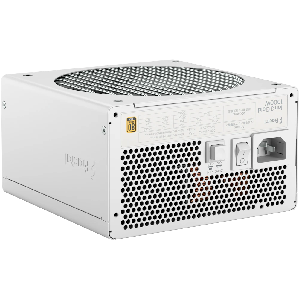 A large main feature product image of Fractal Design Ion 3 1000W Gold PCIe 5.1 ATX 3.1 Modular PSU (White)