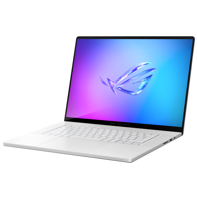 A large main feature product image of ASUS ROG Zephyrus G16 (GA605) - 16" 2.5K 240Hz OLED, Ryzen AI 7 350, RTX 5060, 32GB/1TB - WIn 11 Notebook (White)