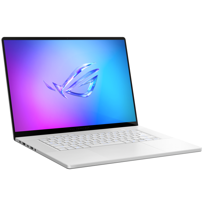 A large main feature product image of ASUS ROG Zephyrus G16 (GA605) - 16" 2.5K 240Hz OLED, Ryzen AI 7 350, RTX 5060, 32GB/1TB - WIn 11 Notebook (White)