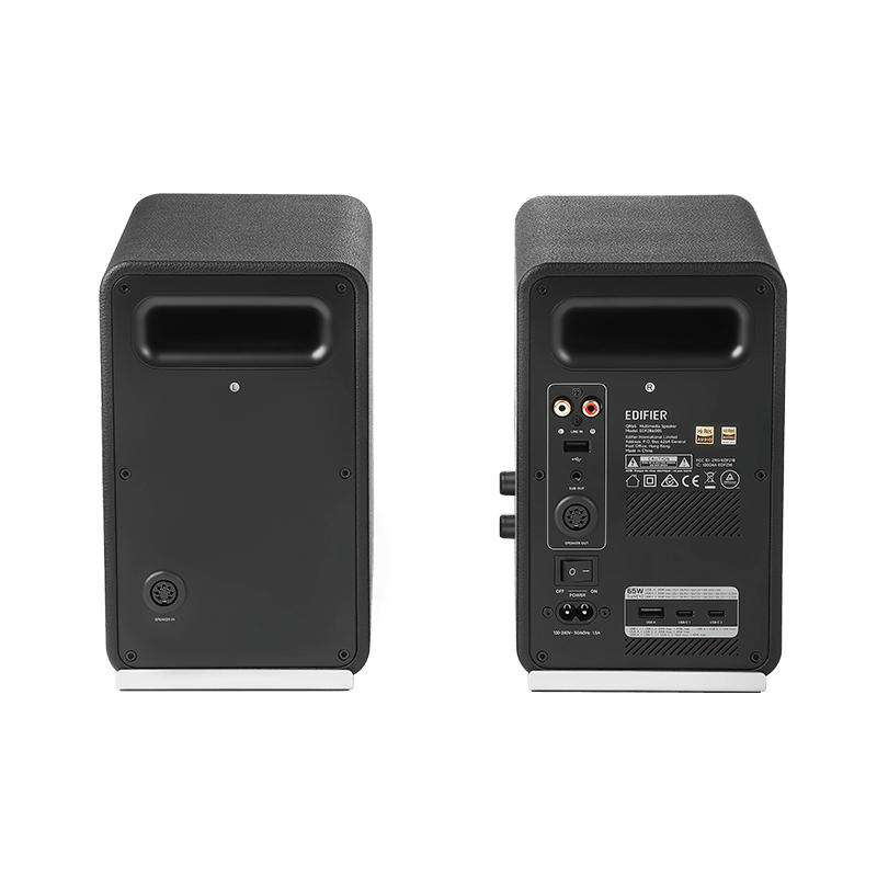 A large main feature product image of EX-DEMO Edifier QR65 Active Desktop Speakers with GaN Charger (Black)