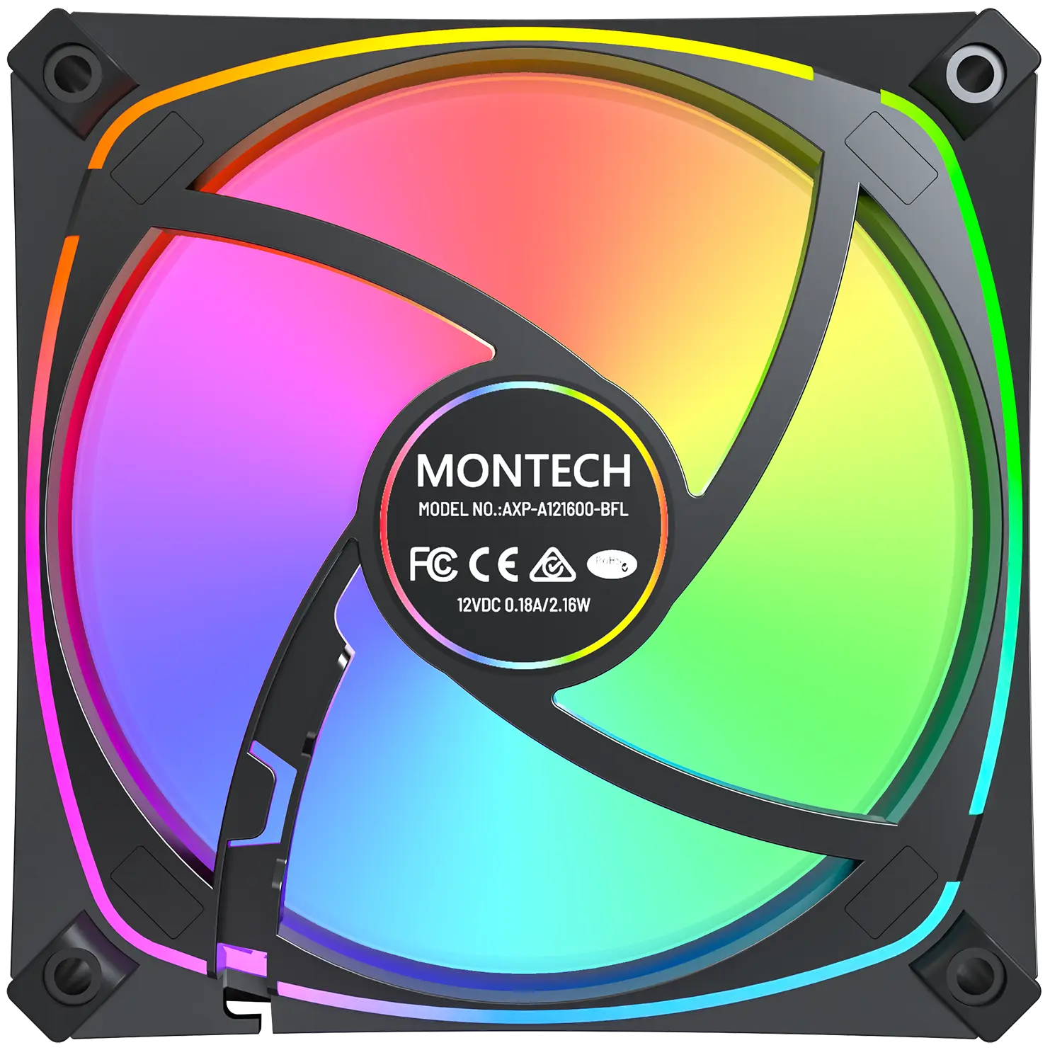 A large main feature product image of Montech AX120 PRO 120mm ARGB PWM Fan 3-Pack (Black)
