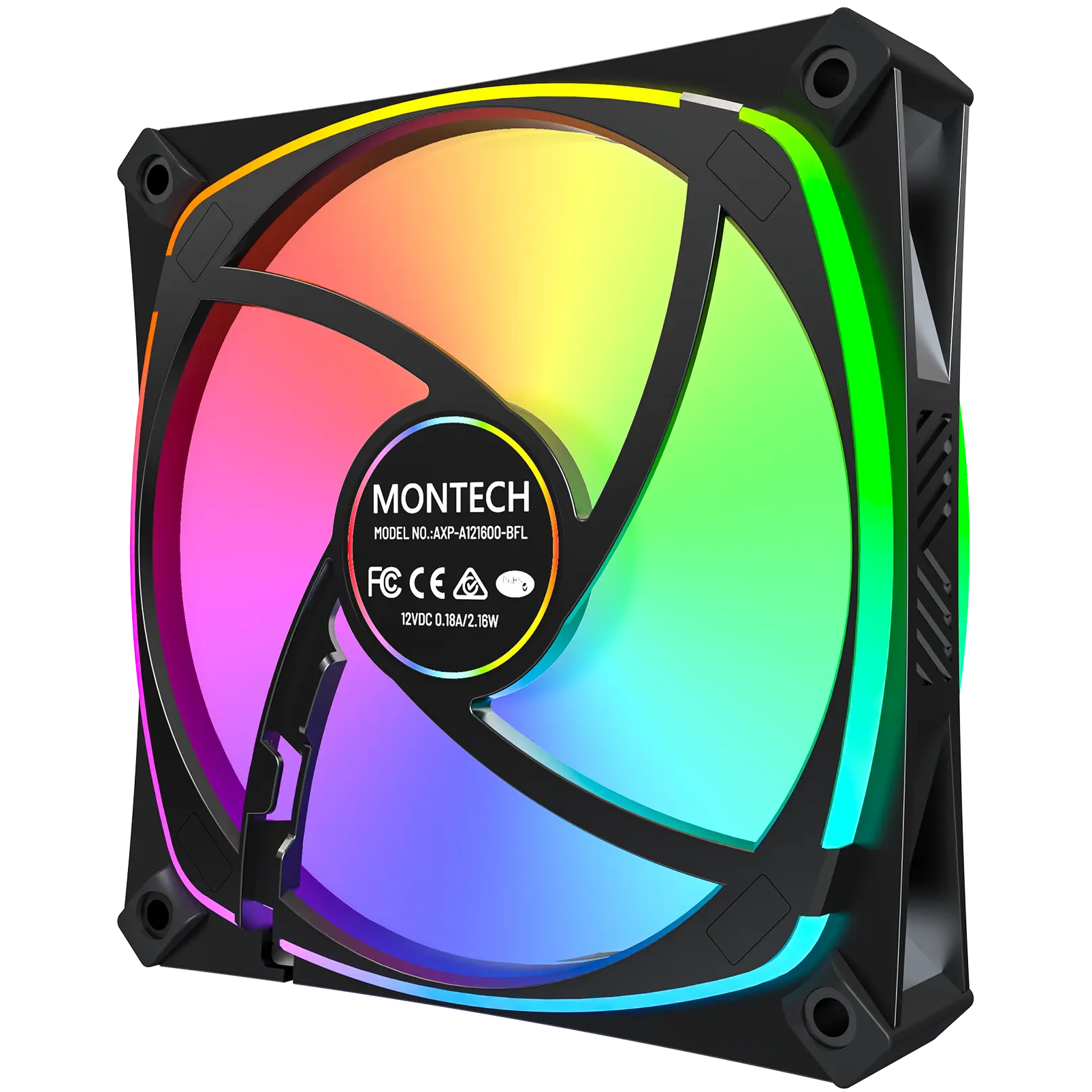 A large main feature product image of Montech RX120 PRO 120mm ARGB PWM Reverse Blade Fan (Black)