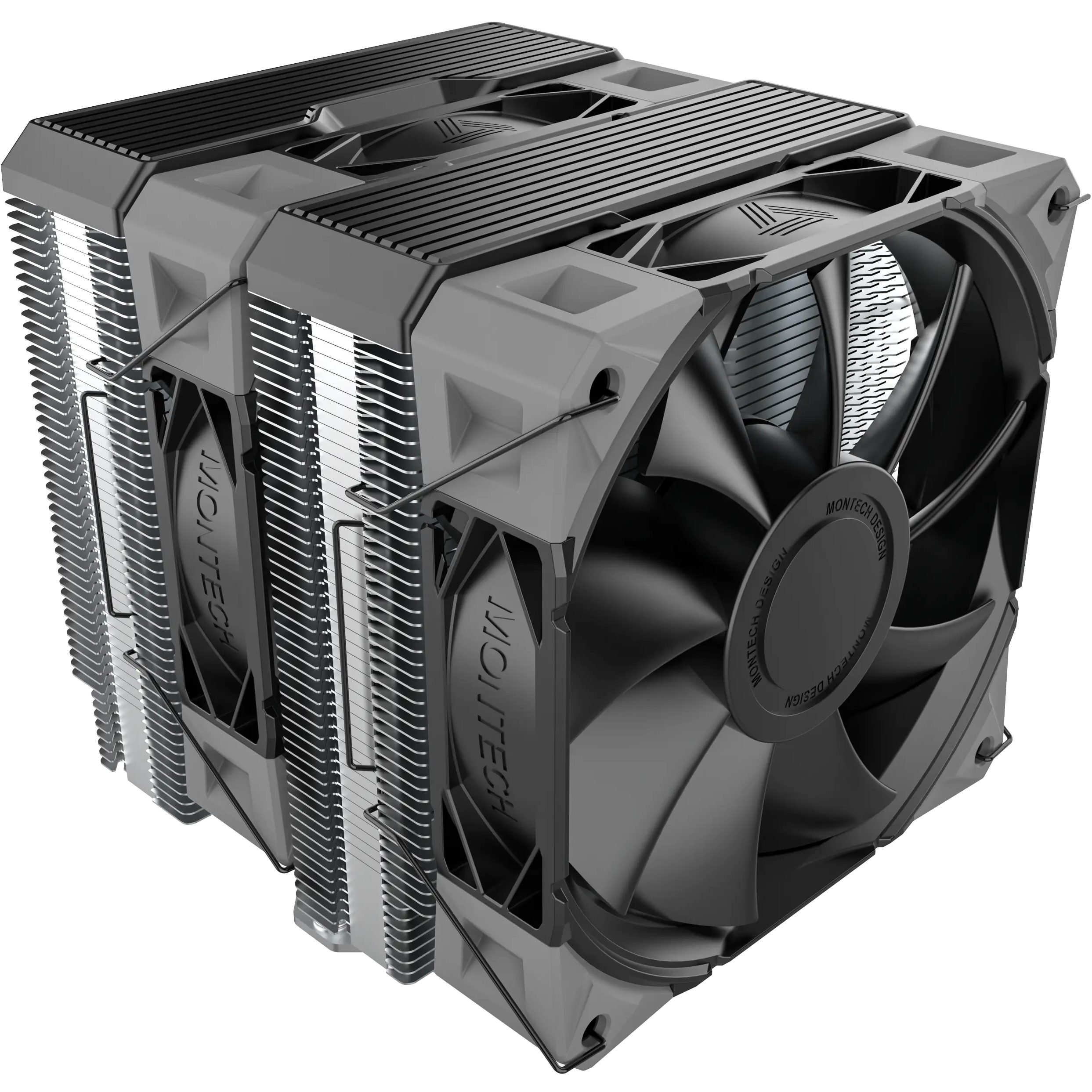 A large main feature product image of Montech NX600 Dual-Tower CPU Cooler (Black)