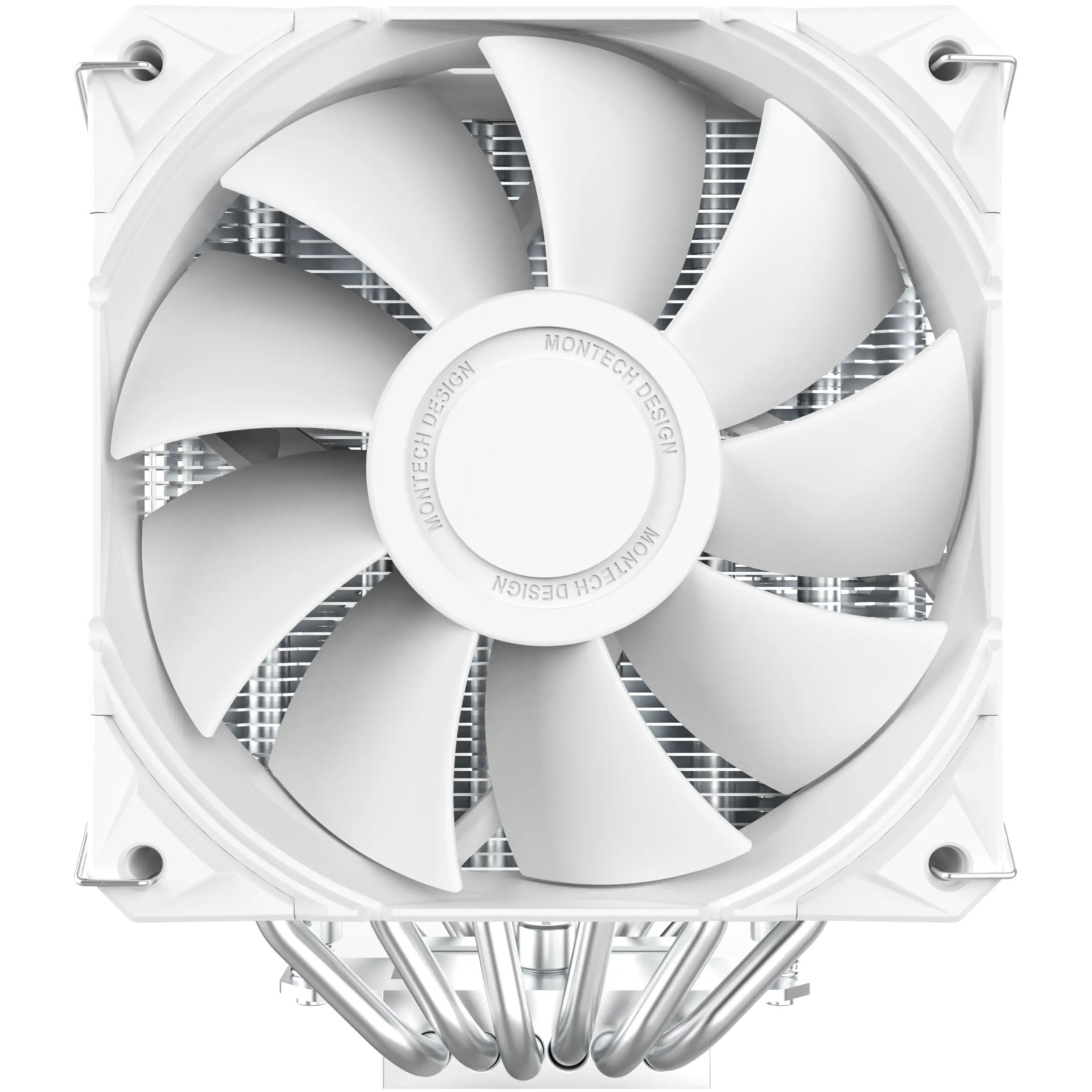 A large main feature product image of Montech NX600 Dual-Tower CPU Cooler (White)
