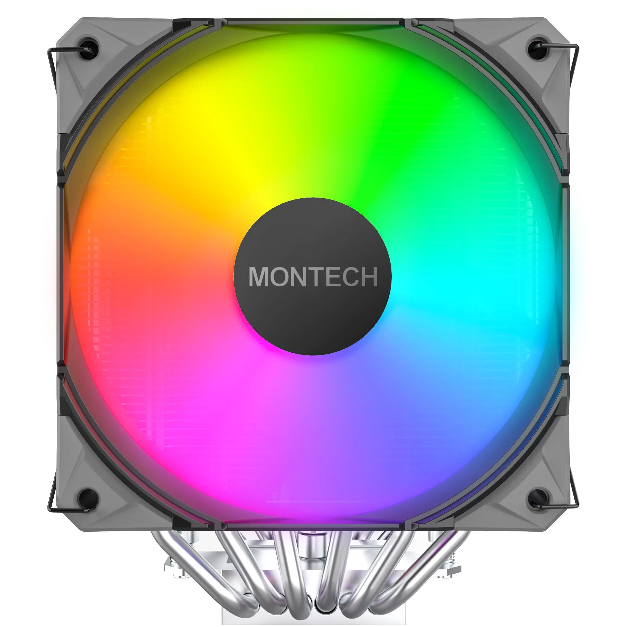 A large main feature product image of Montech NX600 ARGB Dual-Tower CPU Cooler (Black)