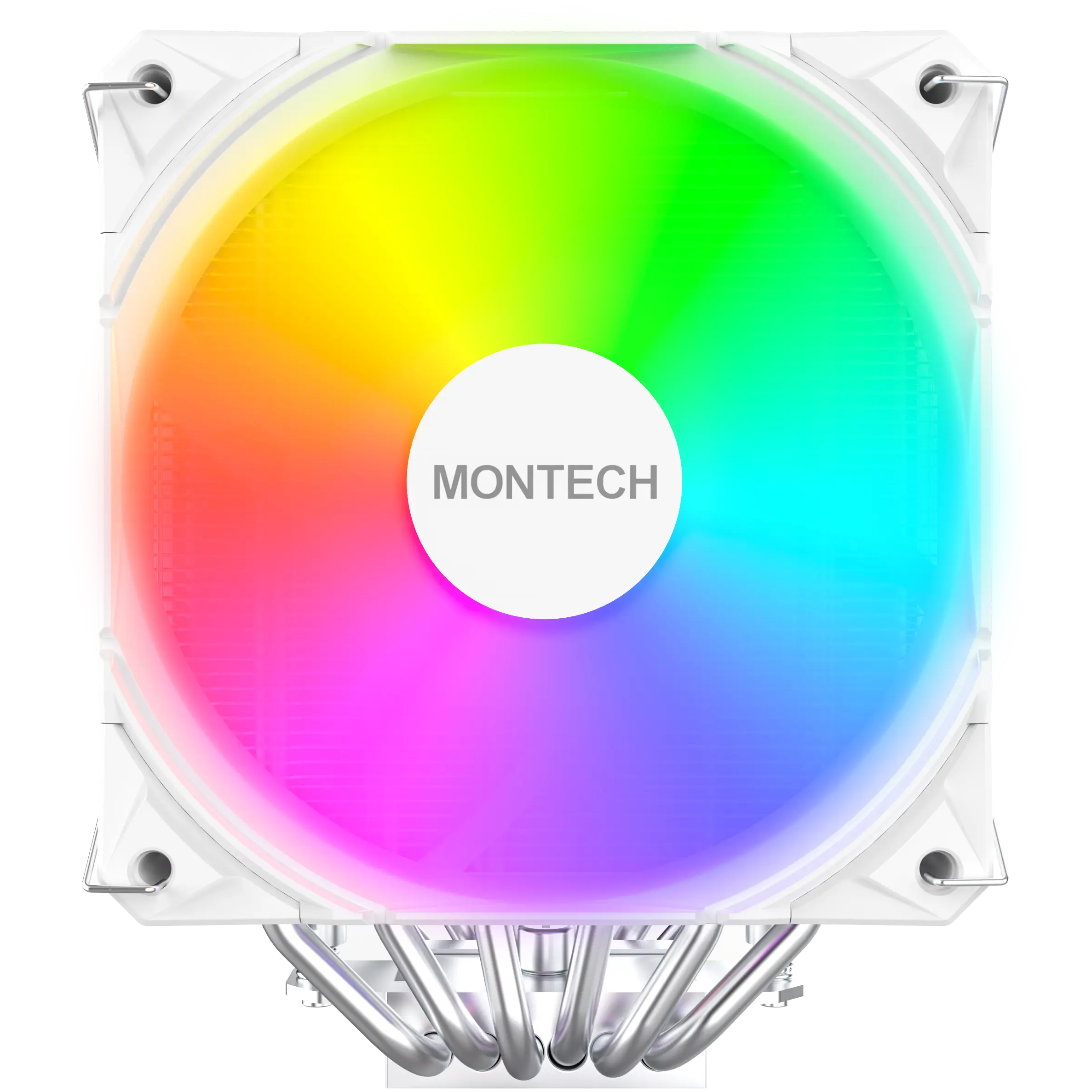A large main feature product image of Montech NX600 ARGB Dual-Tower CPU Cooler (White)
