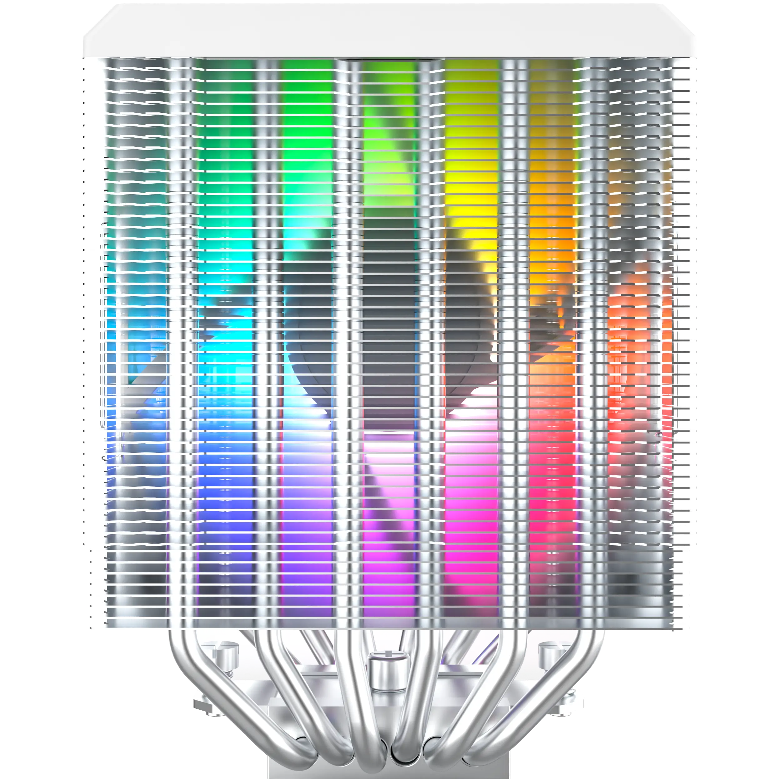 A large main feature product image of Montech NX600 ARGB Dual-Tower CPU Cooler (White)