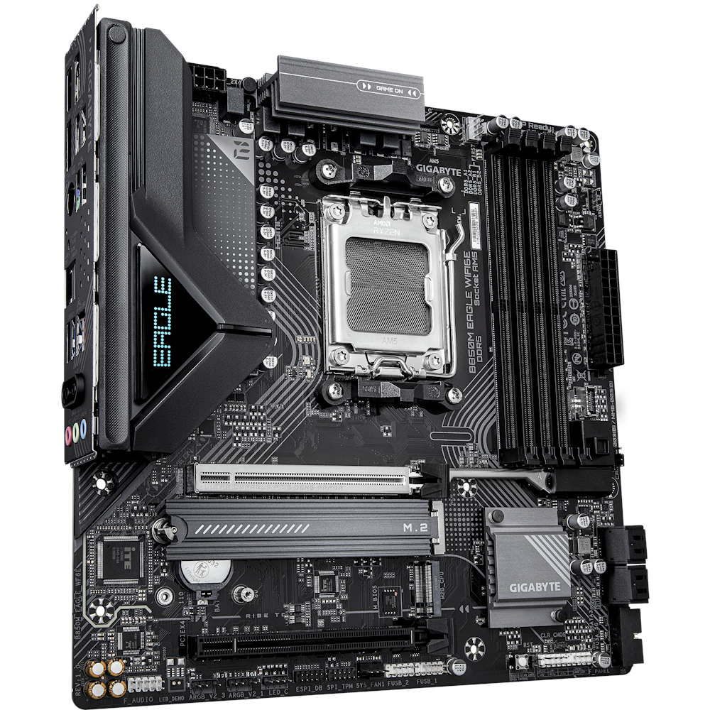 A large main feature product image of Gigabyte B850M EAGLE WF6E AM5 mATX Desktop motherboard
