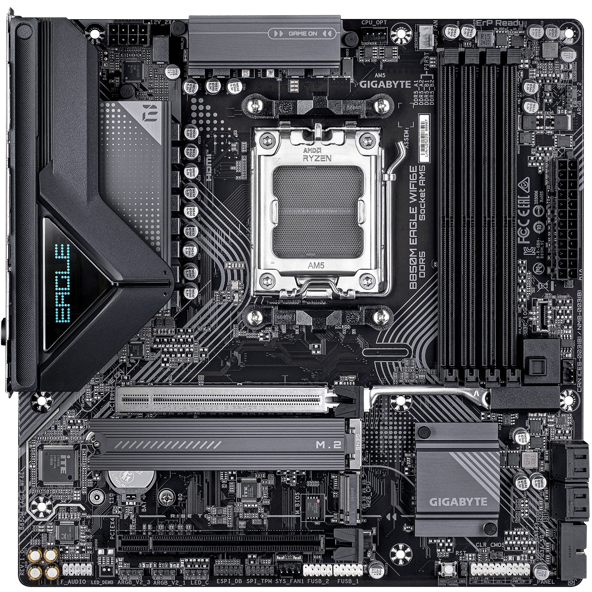 A large main feature product image of Gigabyte B850M EAGLE WF6E AM5 mATX Desktop motherboard
