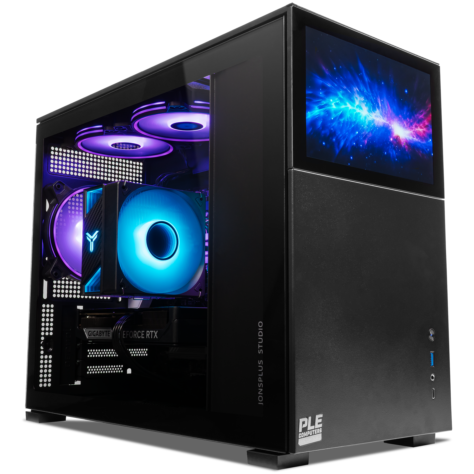 A large main feature product image of PLE Nova RTX 5060 Ti Prebuilt Ready To Go Gaming PC