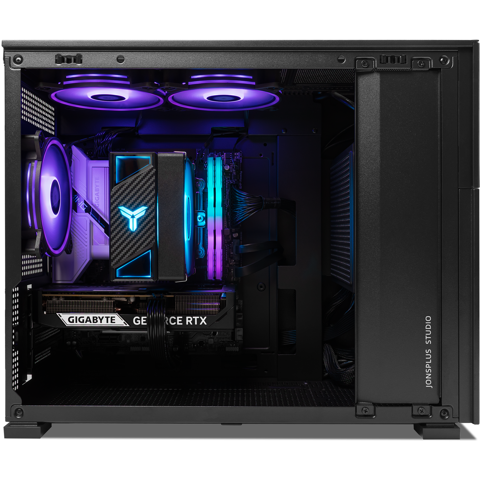 A large main feature product image of PLE Nova RTX 5060 Ti Prebuilt Ready To Go Gaming PC