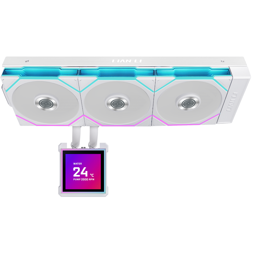 A large main feature product image of Lian Li HydroShift II LCD-S 360TL - 360mm ARGB AIO Liquid CPU Cooler (White)