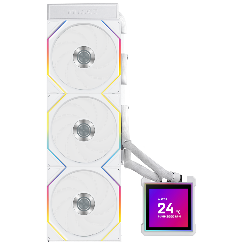 A large main feature product image of Lian Li HydroShift II LCD-S 360TL - 360mm ARGB AIO Liquid CPU Cooler (White)