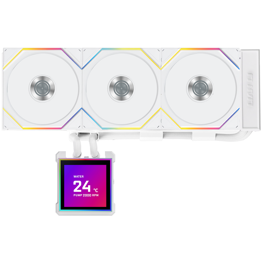 A large main feature product image of Lian Li HydroShift II LCD-S 360TL - 360mm ARGB AIO Liquid CPU Cooler (White)