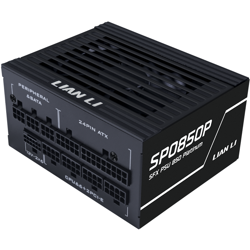 A large main feature product image of Lian Li SP 850W Platinum PCIe 5.1 ATX 3.1 SFX Modular PSU