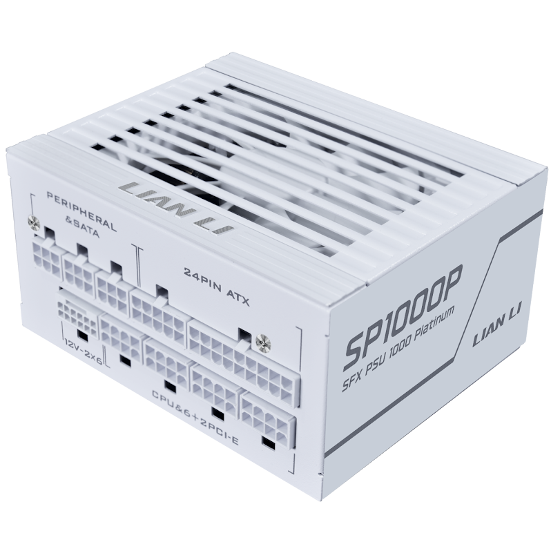 A large main feature product image of Lian Li SP 1000W Platinum PCIe 5.1 ATX 3.1 SFX Modular PSU (White)