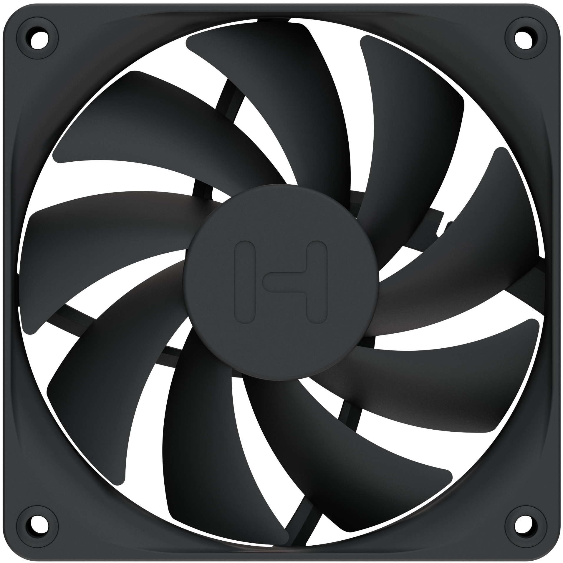 A large main feature product image of HYTE FA12 120mm PWM Fan 4-Pack (Pitch Black)