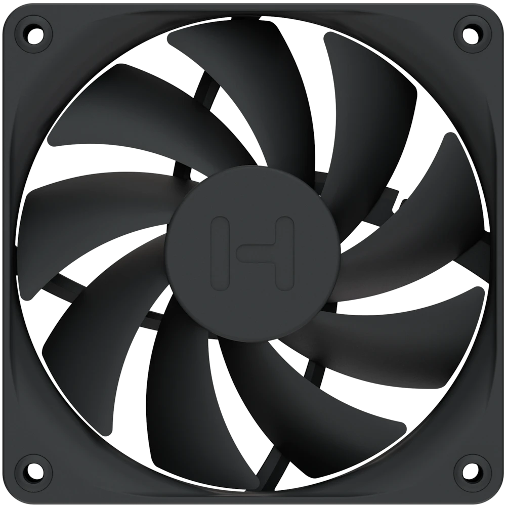 A large main feature product image of HYTE FA12 120mm PWM Fan 4-Pack (Pitch Black)