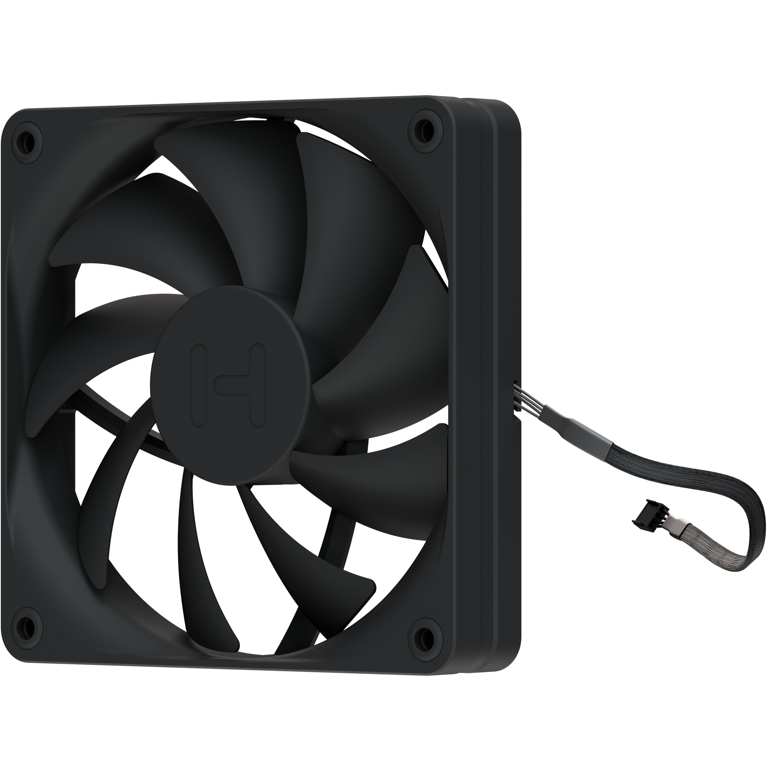 A large main feature product image of HYTE FA12 120mm PWM Fan 4-Pack (Pitch Black)