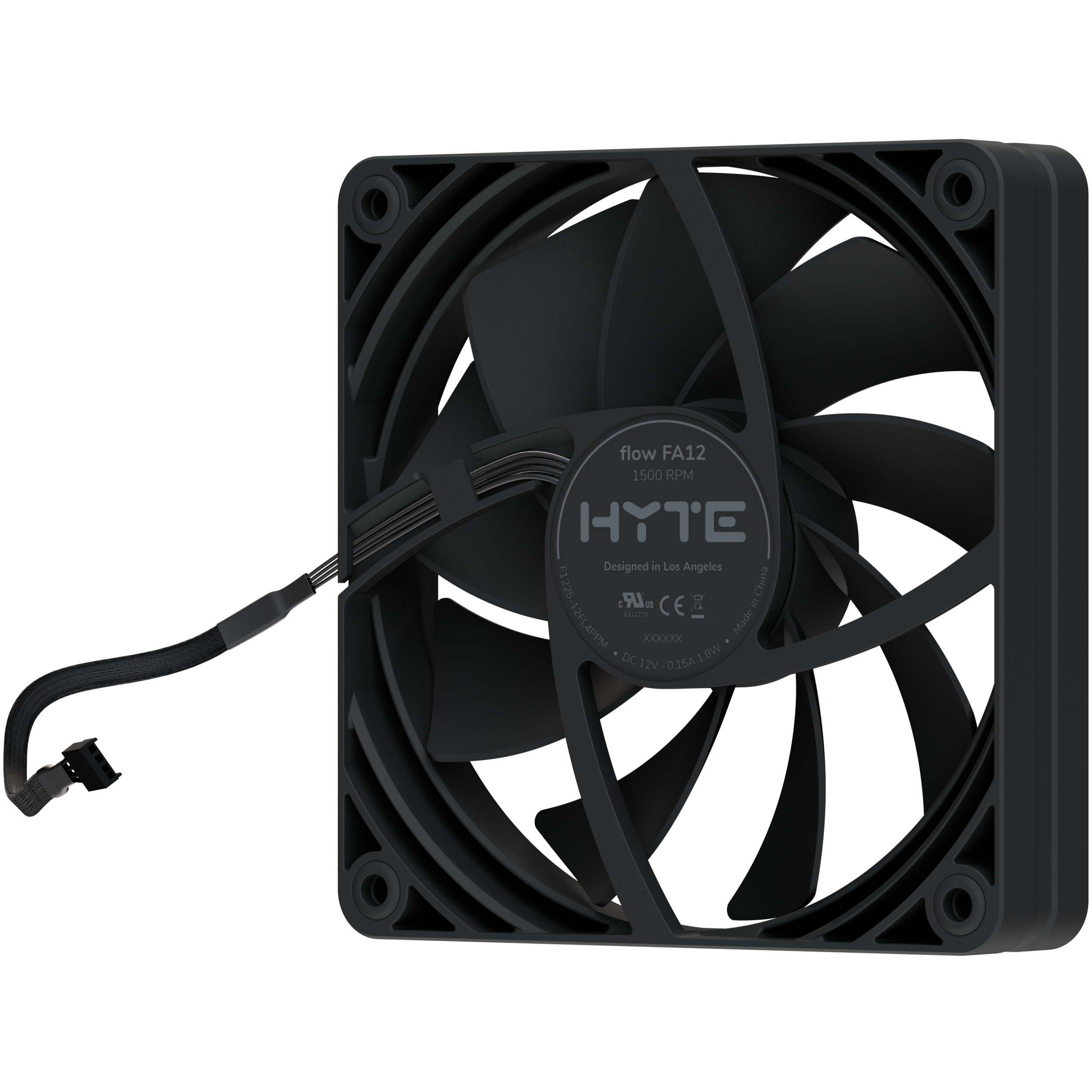 A large main feature product image of HYTE FA12 120mm PWM Fan 4-Pack (Pitch Black)