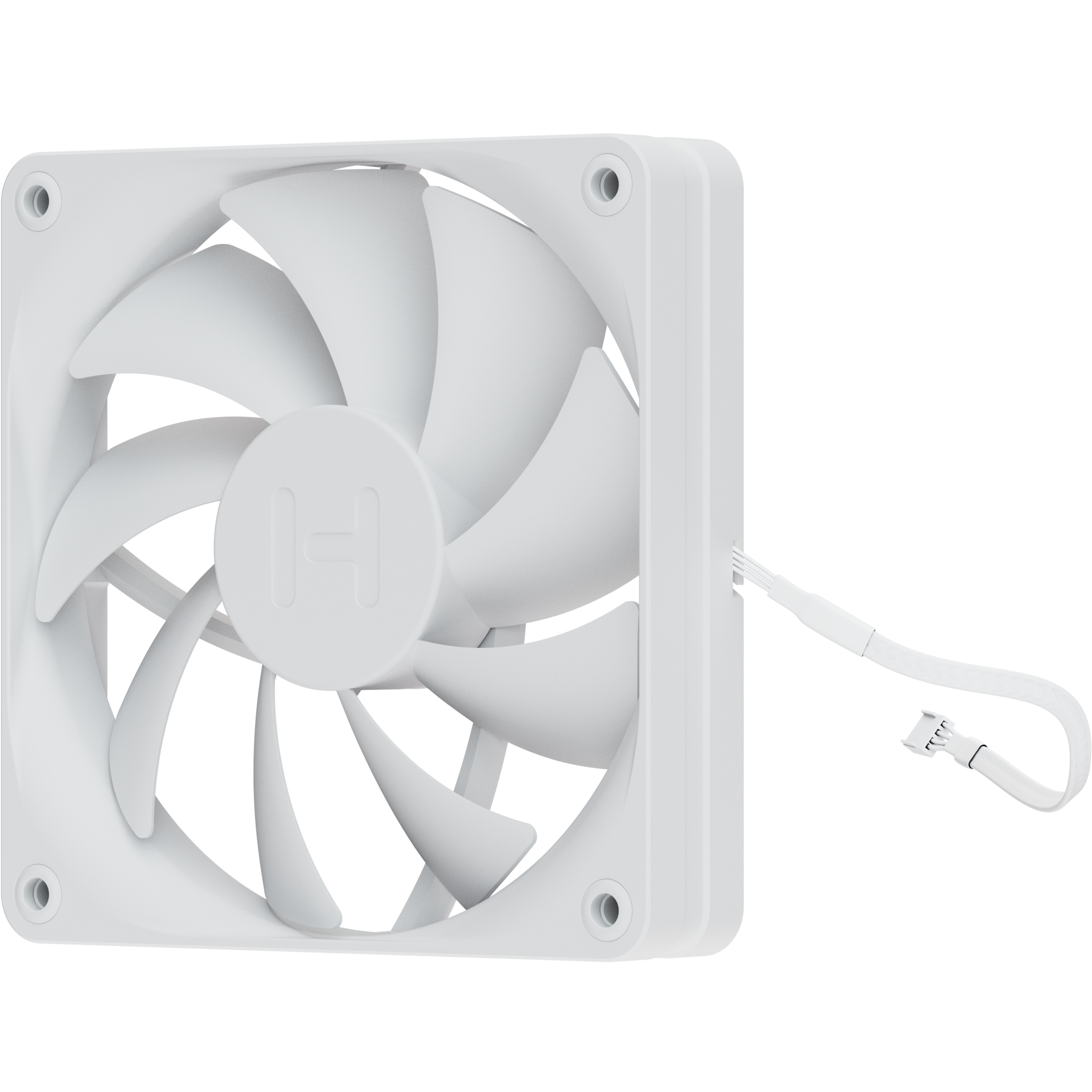 A large main feature product image of HYTE FA12 120mm PWM Fan 4-Pack (Snow White)