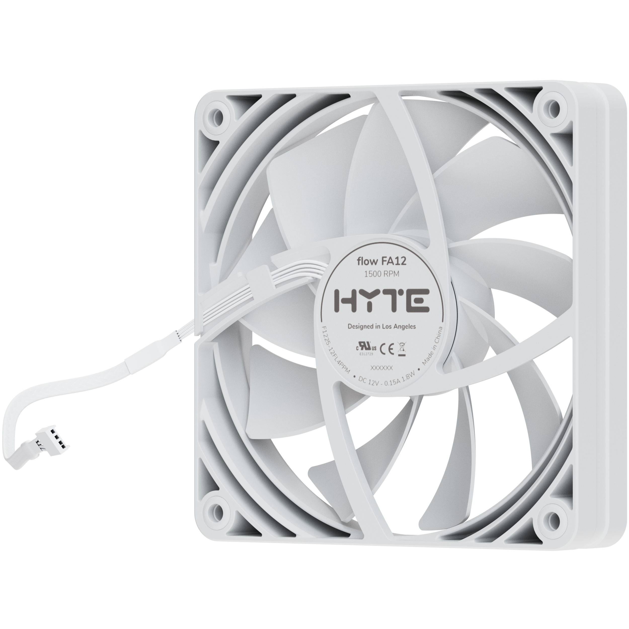 A large main feature product image of HYTE FA12 120mm PWM Fan 4-Pack (Snow White)