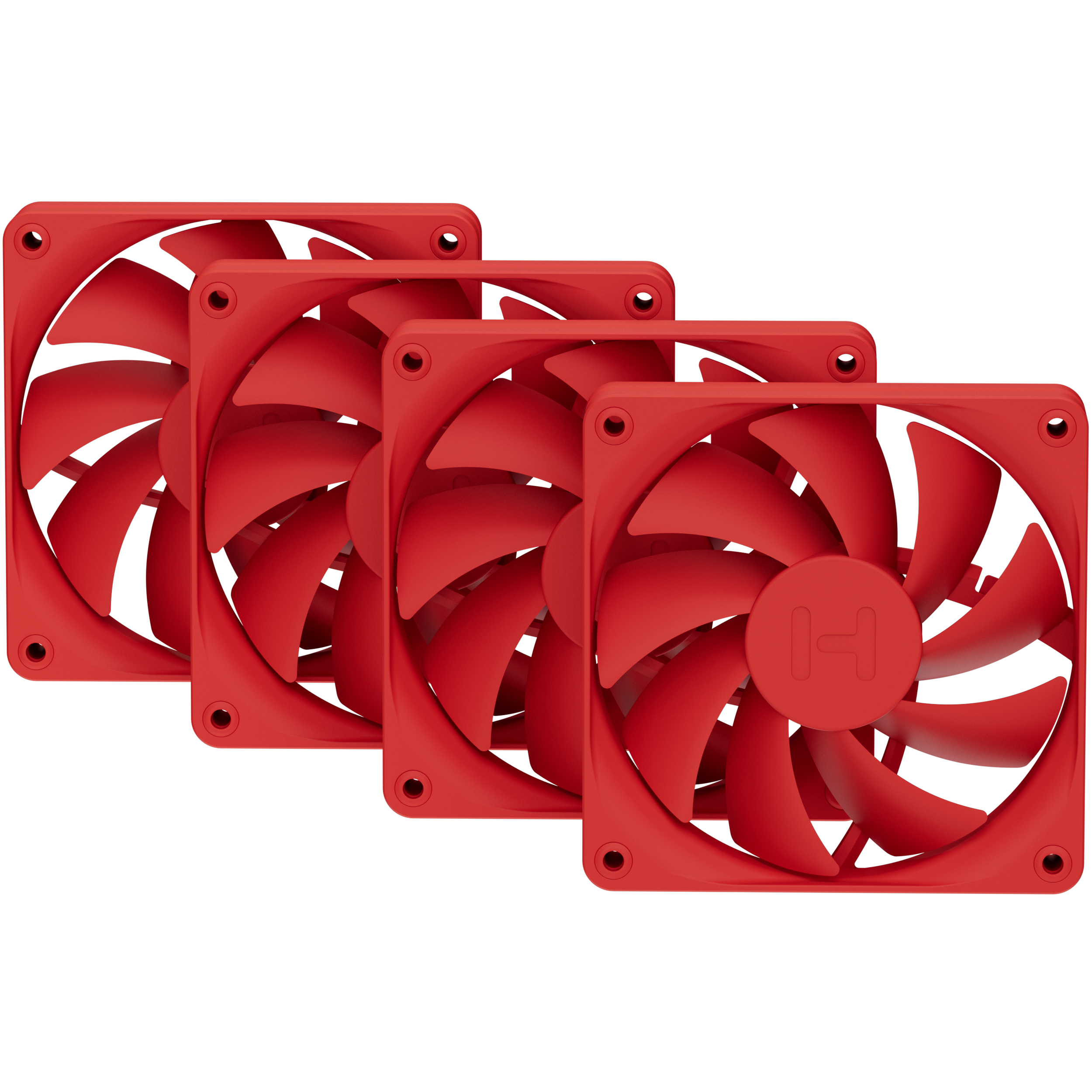 A large main feature product image of HYTE FA12 120mm PWM Fan 4-Pack (Wild Cherry)