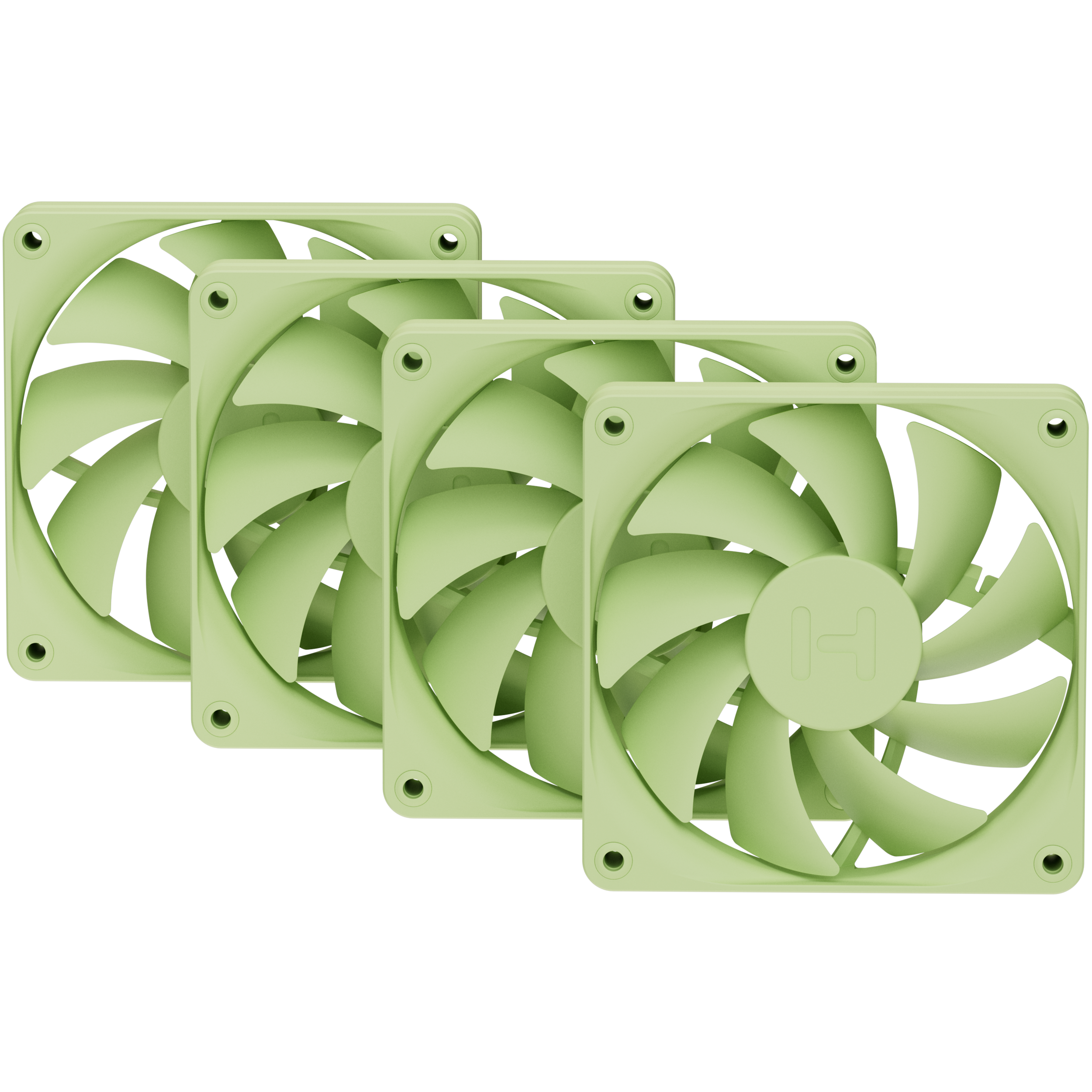 A large main feature product image of HYTE FA12 120mm PWM Fan 4-Pack (Matcha Milk)