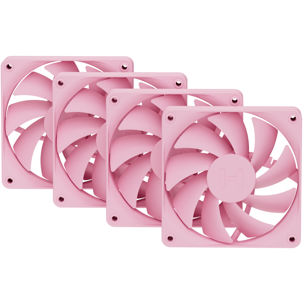 A large main feature product image of HYTE FA12 120mm PWM Fan 4-Pack (Strawberry Milk)