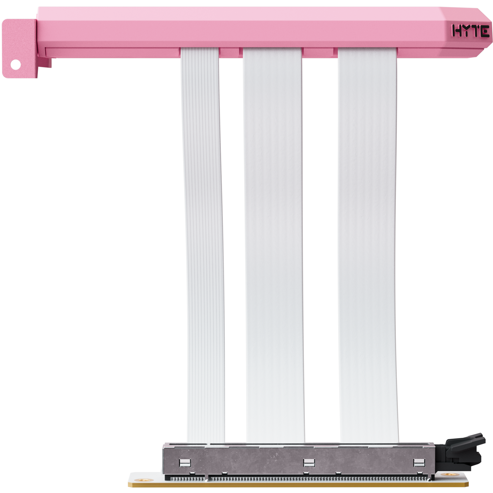 A large main feature product image of HYTE PCIe 5.0 Hyper Riser Cable for Y-Series Cases (Strawberry Milk)