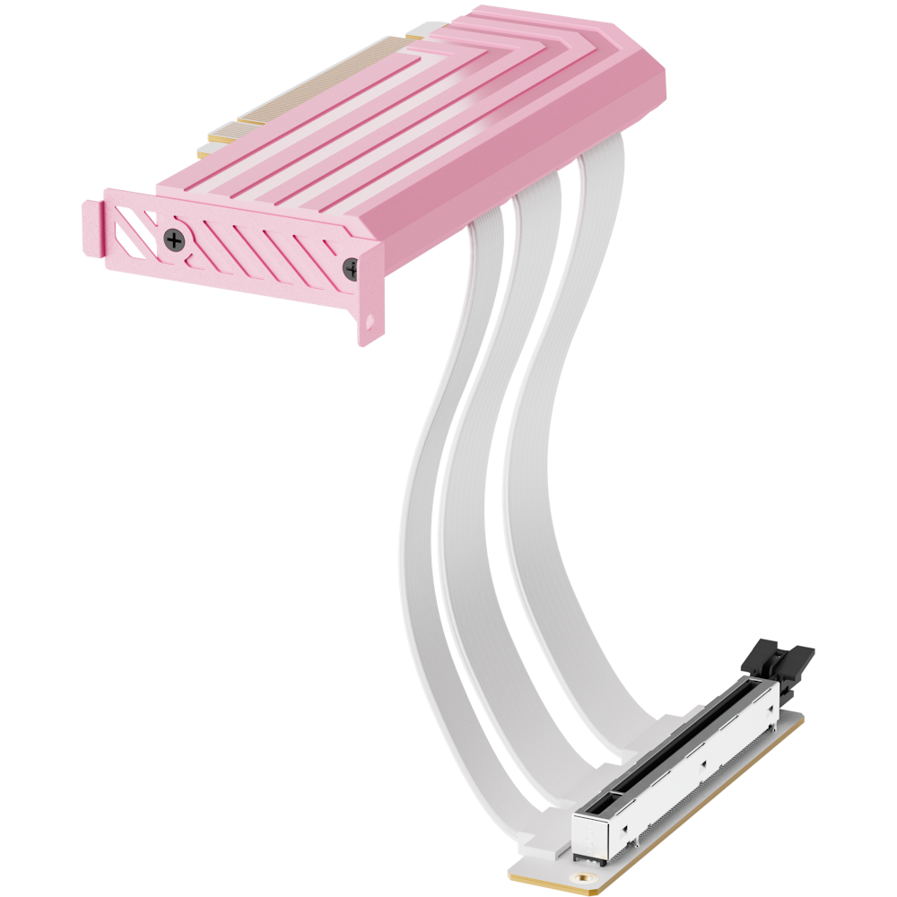A large main feature product image of HYTE PCIe 5.0 Hyper Riser Cable for Y-Series Cases (Strawberry Milk)
