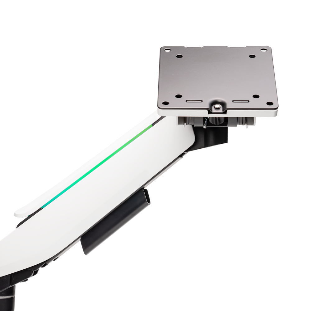A large main feature product image of EX-DEMO GamerChief Pro Gaming Single Monitor Arm - Greyish White w/RGB