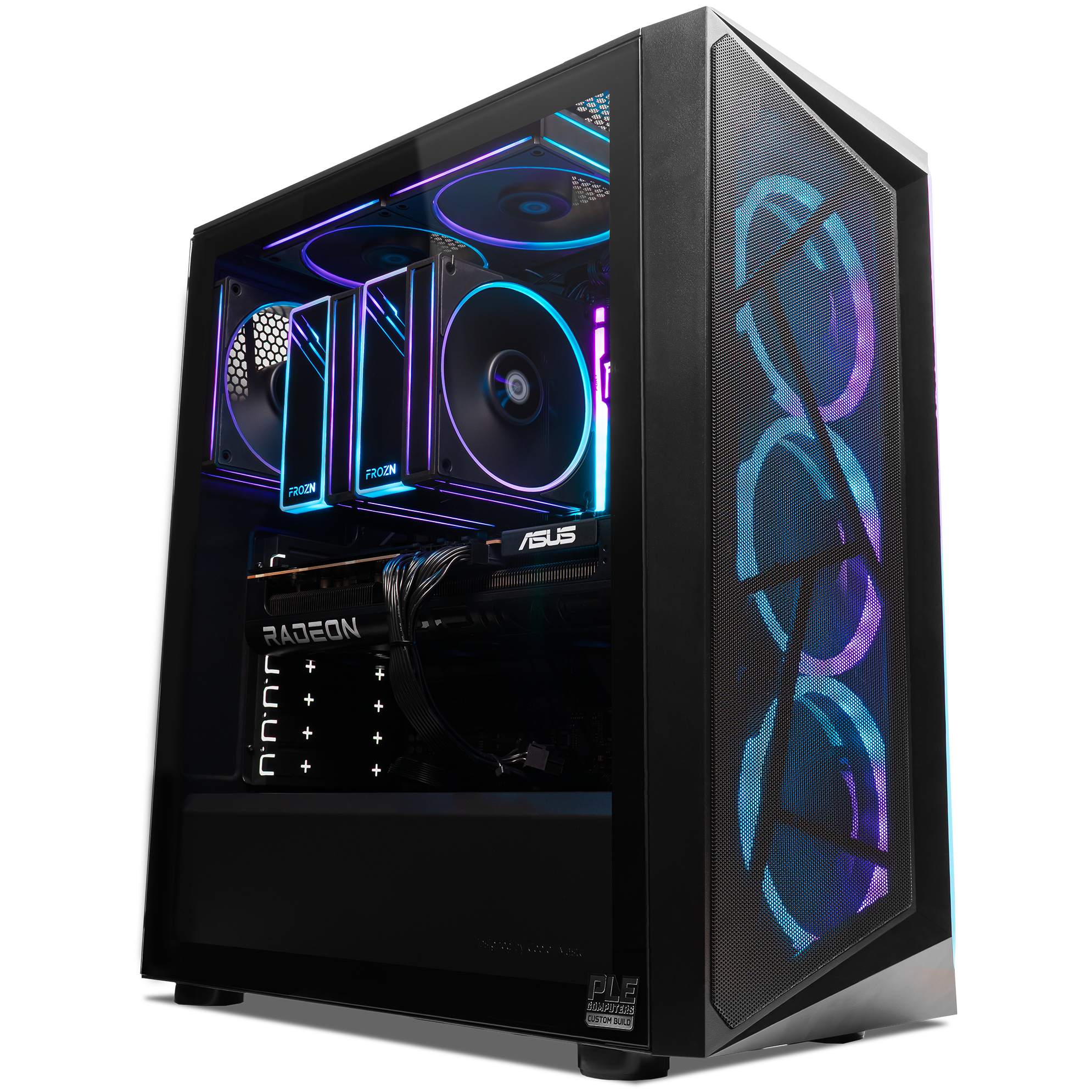 A large main feature product image of PLE Edge RX 9070 XT Prebuilt Ready To Go Gaming PC