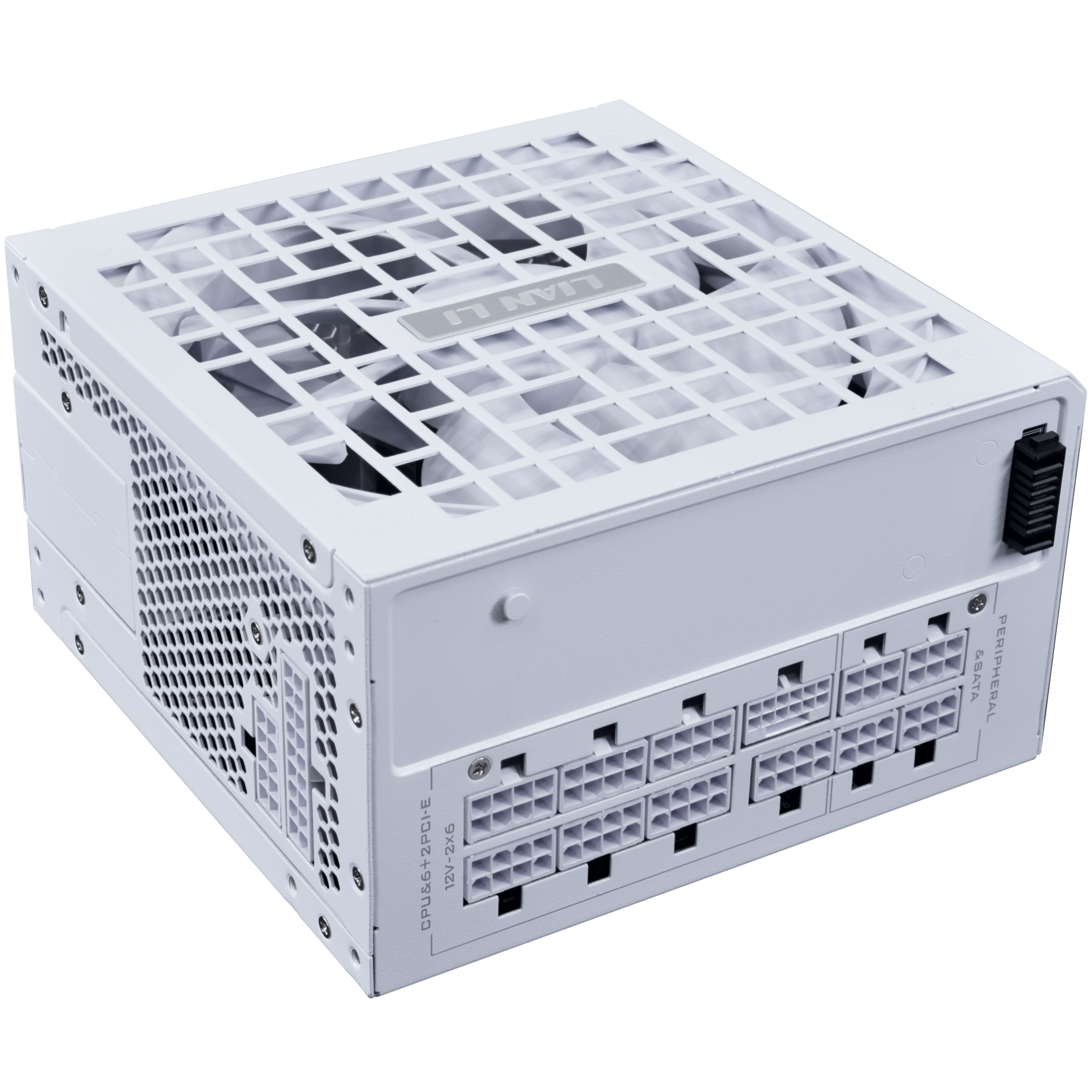 A large main feature product image of Lian Li RS 1000W Gold PCIe 5.1 ATX 3.1 Rotational Shift Modular PSU (White)