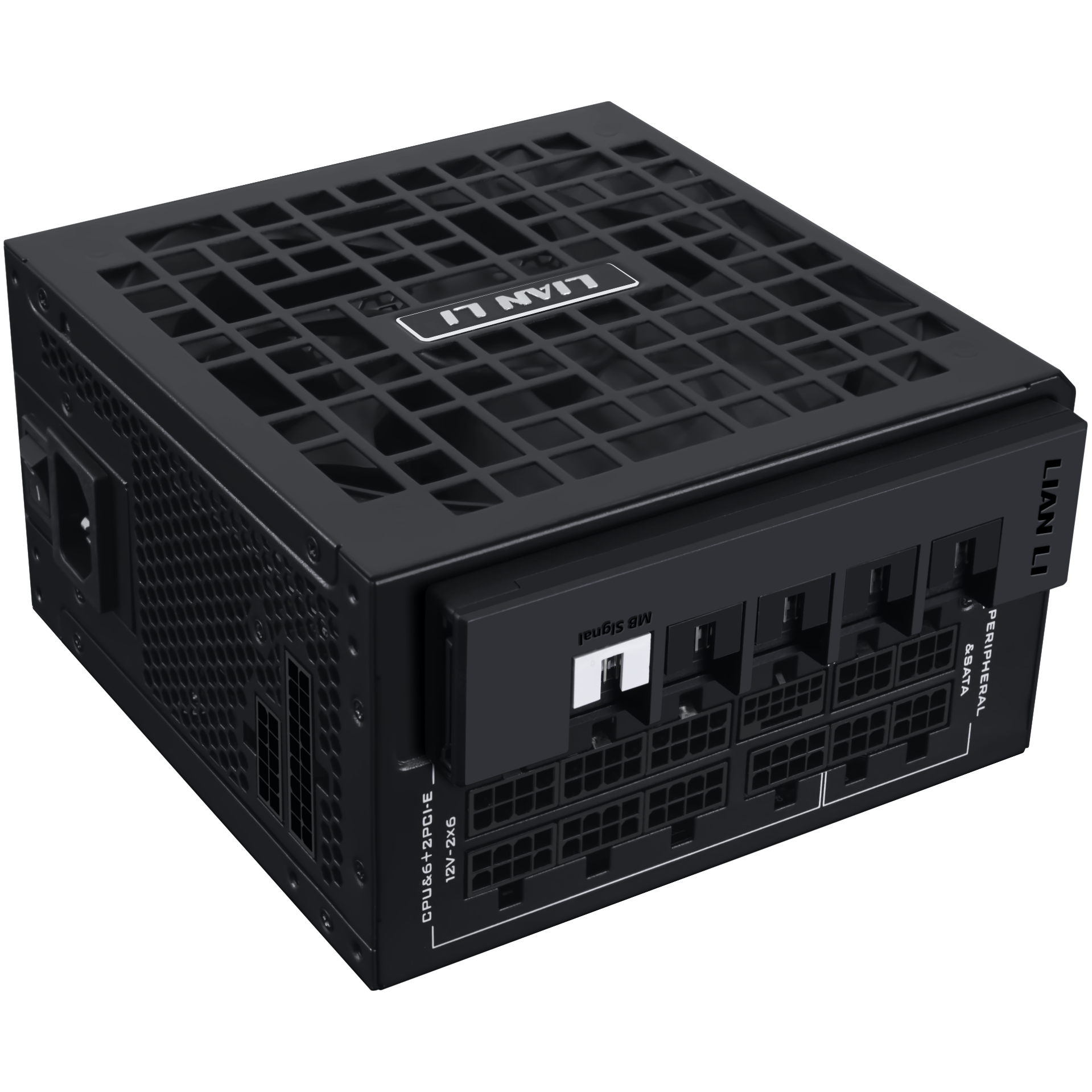 A large main feature product image of Lian Li RS 1000W Gold PCIe 5.1 ATX 3.1 Rotational Shift Modular PSU w/ USB Hub