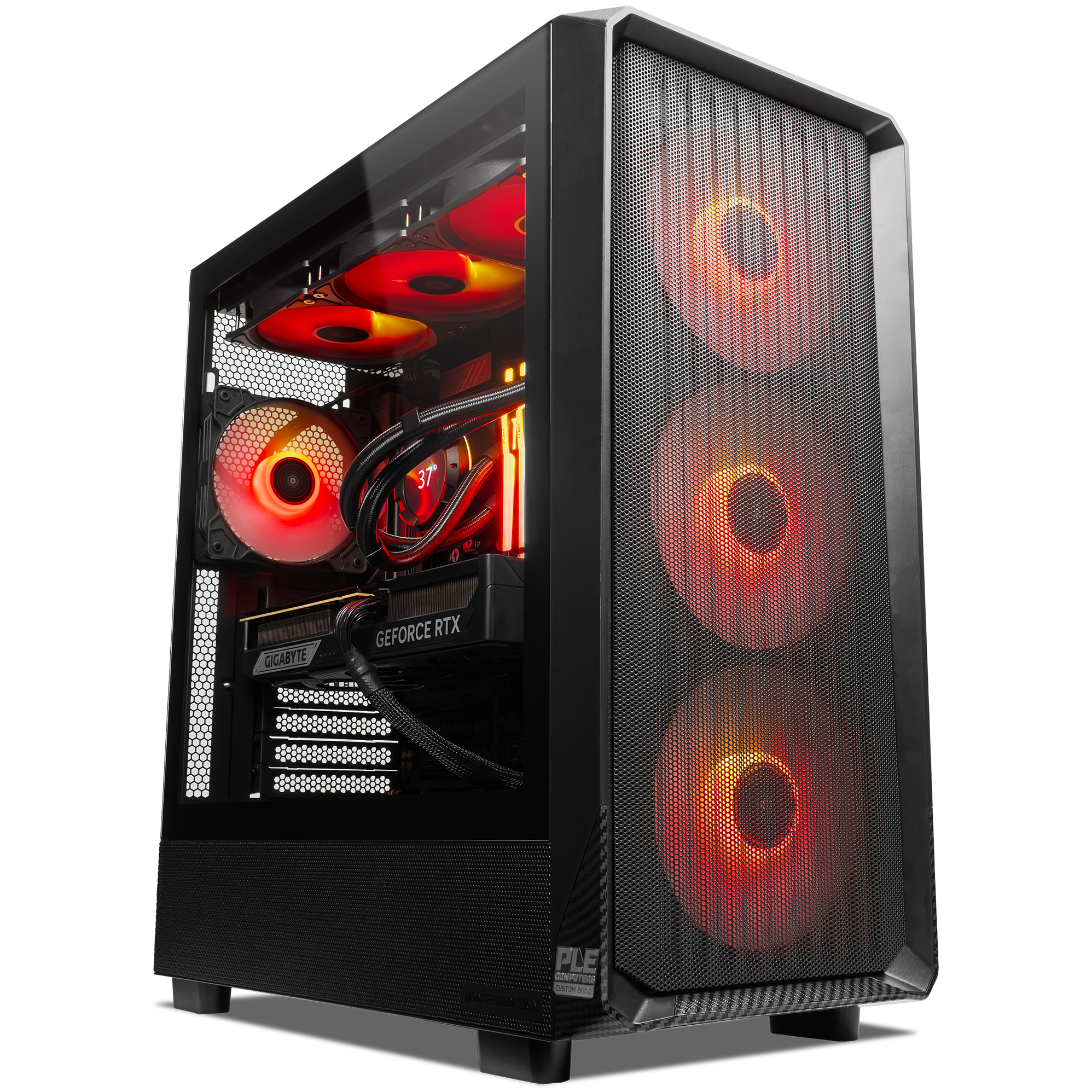 A large main feature product image of PLE Flare RTX 5070 Ti Prebuilt Ready To Go Gaming PC