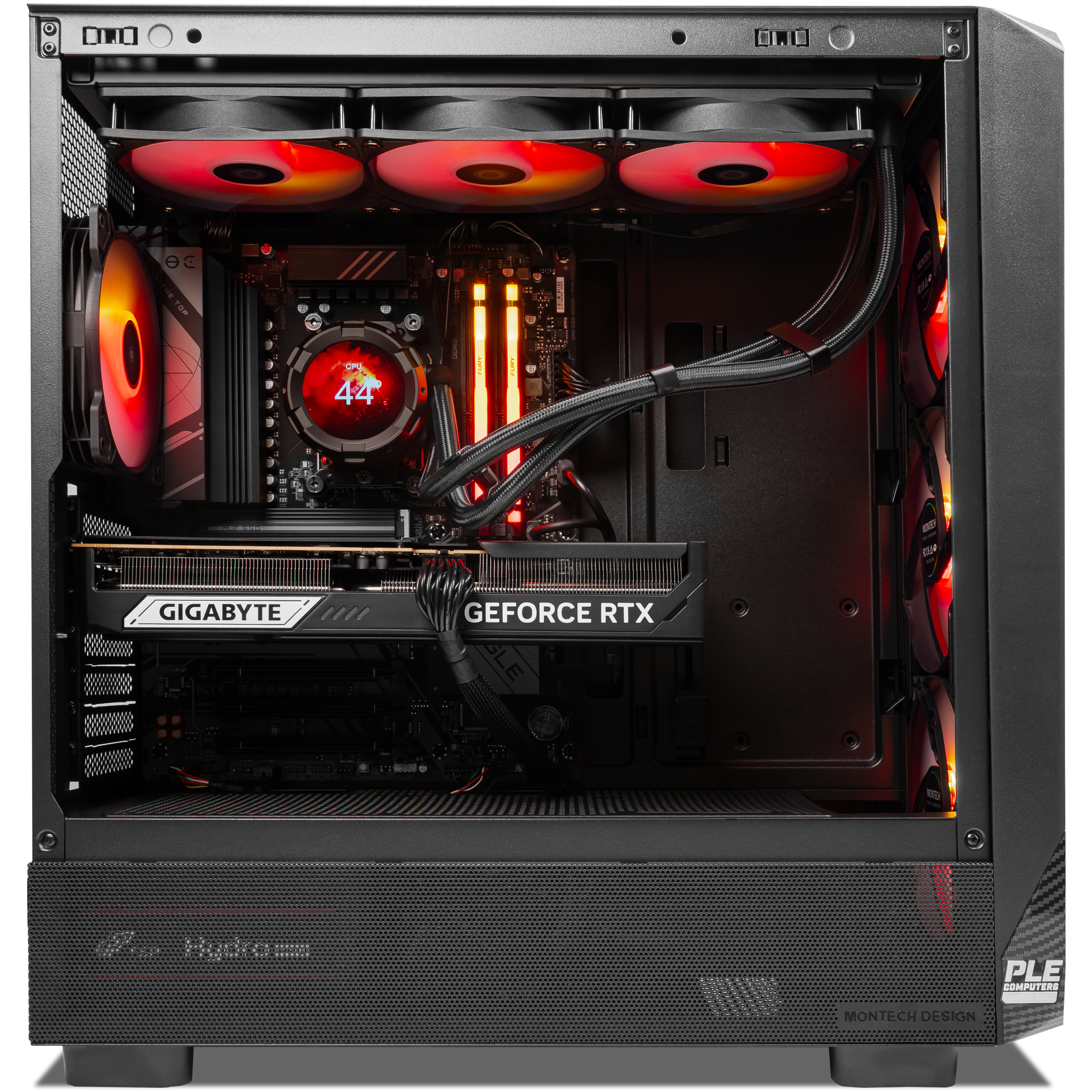 A large main feature product image of PLE Flare RTX 5070 Ti Prebuilt Ready To Go Gaming PC